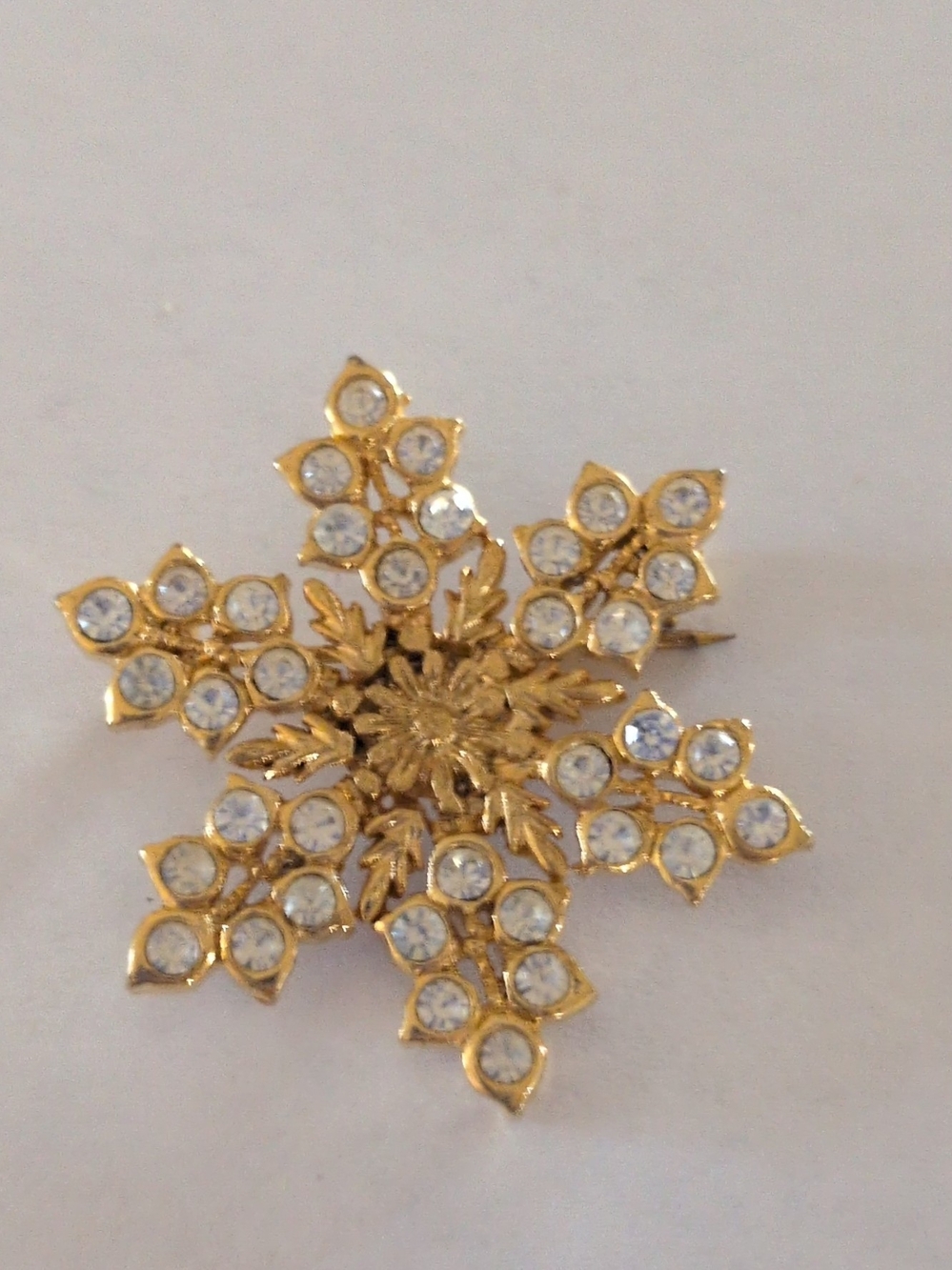 Gold-Tone Crystal Snowflake Brooch - Sparkling Holiday Pin